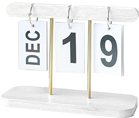 Tomotato Calendrier de Bureau en Bois, 20×14cm Calendrier à Bascule Perpétuel, Calendrier de Table sur Pied en Bois, Calendrier de Décoration Réutilisable pour Bureau à Domicile(Blanc)