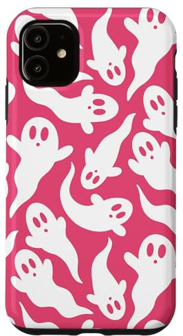iPhone 11 Hot Pink Ghost Pattern Cute Ghosts Viral Halloween Trend Case