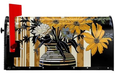 Mailbox Cover Mailbox Wraps Post Letter Box Cover Yellow Striped Vase Mailbox Post Cover for Garden Yard Decor 25.5x21 in