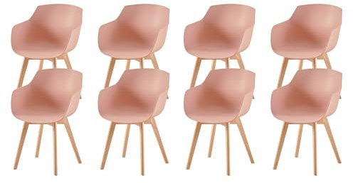 EGGREE Esszimmerstühle 8er-Set mit Beinen aus massivem Buchenholz, Retro-Design, Küchenstühle aus Holz, Wohnzimmerstuhl mit Armlehnen - Geräucherte Rose