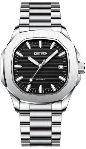 HFWXYSA Uhren Herren Business Kleid Automatik Mechanisch Edelstahl Wasserdicht Leuchtdatum Zweifarbig Casual Armbanduhr Geschenke für Männer,Schwarz