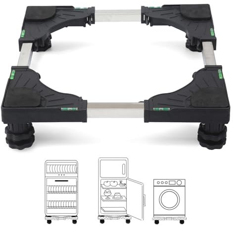 Duscdesp base para lavadora con 4 fuertes pies de acero altura del ajustable 40-65cm mini nevera base para lavadora secadora lavavajillas, negro (zócalo 10-13cm)