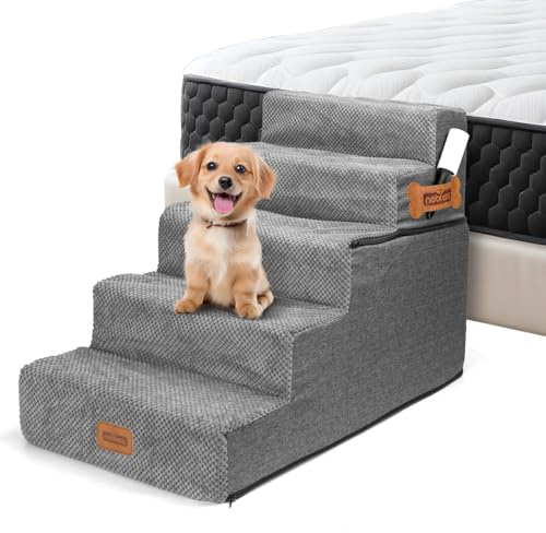 Nobleza Hundetreppe für Kleine Hunde, Hunderampe und Haustiertreppe mit Fusselrolle, 5 Stufen Katzentreppe und Hundetreppe für Bett Sofa