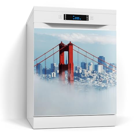 DEQORI Magnetfolie für Spülmaschine 60x60 cm | Motiv Brücke im Nebel | dekorative Magnetmatte Geschirrspüler Schutz | Magnet Deko-Folie selbstklebend, magnetisch & wasserabweisend