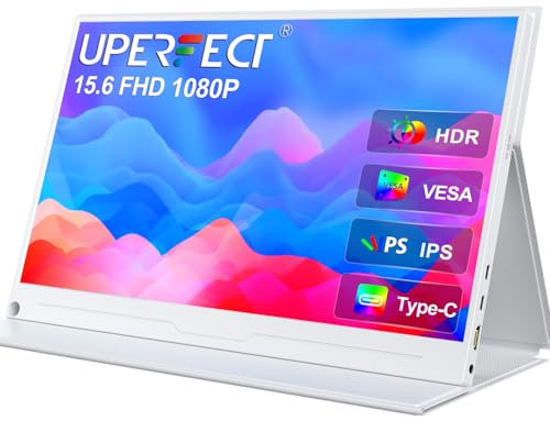 UPERFECT Portable Monitor IPS Display Matte Screen, with Standard HDMI/Type-C, Support VESA, Second Display for Laptop/PC/PS/Phone/Switches, with Smart Cover (1080P 60Hz White, 15.6 Inch)