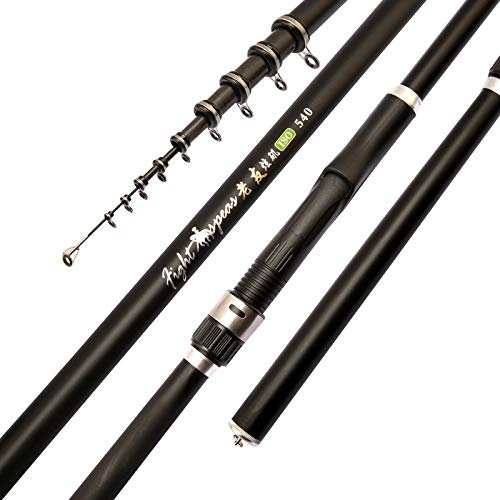 TUANZUN Canne a Peche,Canne a Peche au Coup Portable Rock 2.4m 3.6m 4.5m 5.4m 6.3.0M 7.2m Carpe Rod télescopique mer Canne à pêche Canne à Lancer en Fibre de Carbone Ultra-léger Dur(4.5 m)