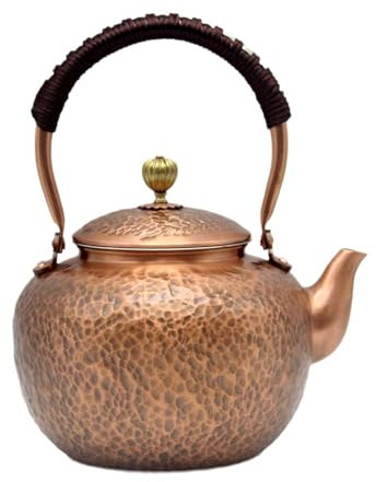 50.7oz Elegant Chinese Style Copper Tea Kettle For Stovetop, Non-Coating Pure Copper Teapot with Stainless Steel Infuser For Loose Tea, Large and Solid Tea Pot(1500ml)