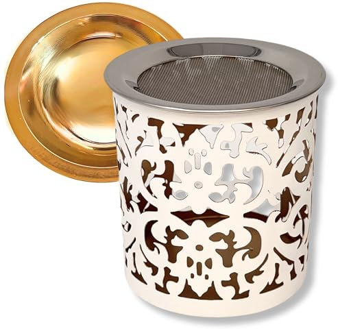 Trintura Räucherstövchen mit Räuchersieb und Räucherschale zum Räuchern Set (Ornament Weiß)