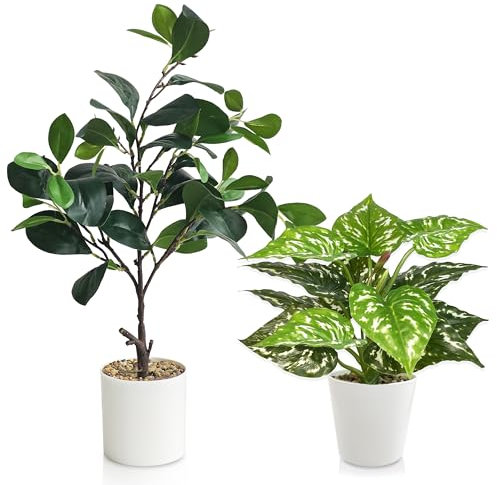 TINA Kunstpflanzen Wie Echt 2 Stück Künstliche Pflanzen 47cm Monstera Kunstpflanze Klein im Topf 28cm Fake Plant Plastik Pflanze Deko Zimmerpflanzen für Balkon Wohnzimmer Badezimmer Innen und Außen