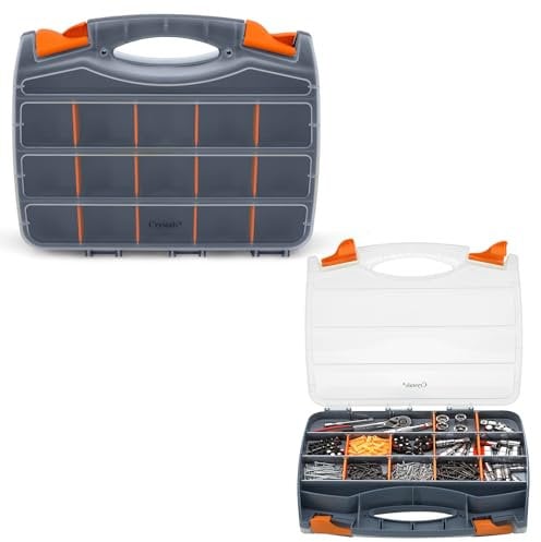 Crystals Tool Box Organiser - Double Side Tool Storage Organisers with Removable Compartments - Portable Mini Tool Storage Box with Lockable Handle for DIY Garage (32 Compartments)