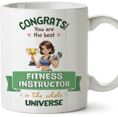 MUGFFINS Fitness Instructor Woman Mug - in English - Best in Universe Trophy - Funny Gift for Colleagues - Ceramic 11oz Mug