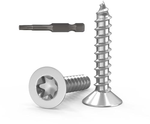 Dayalo Lot de 50 vis à bois en acier inoxydable M5 x 20 - Torx - Vis à tête fraisée pour bois - Acier inoxydable A2 V2A - Filetage complet - Avec embout de tournevis