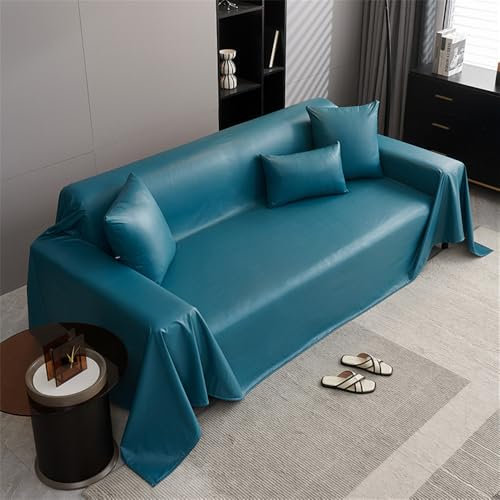 Highdi Sofadecke, 1 2 3 4 Sitzer Sofa Überwurf L Form Sofabezug PU Leder Universelle Groß rutschfeste Couch Überzug Sofa Cover Decke für sitzfläche (180x300cm,Dunkelblau)