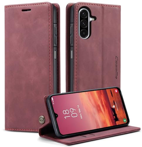 KZB Handyhülle für Samsung Galaxy A26 5G Hülle Premium Leder Klappbar Tasche Flip Case Magnet Kartenfach Standfunktion Klapphülle Schutzhülle für Samsung Galaxy A26 - Weinrot