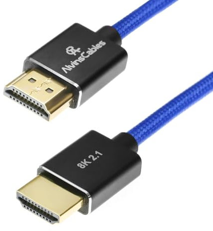 Alvin's Cables 8K 2.1 Cable HDMI a HDMI 8K@60Hz 4K@120Hz de alta velocidad para Atomos Ninja, para Sony FS5 FS7 FX9,BMPCC, para Canon C300 C500, cable en espiral trenzado azul