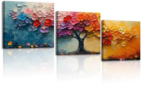 Piy Painting Art Mural Sur Toile, Vieil Arbre Tableau Sur Toile, Impression à l'Aquarelle, Décoration Murale Peinture Pour Chambre à Coucher Salon Entrée, 3 Pièces X30X30 CM/90X30 CM