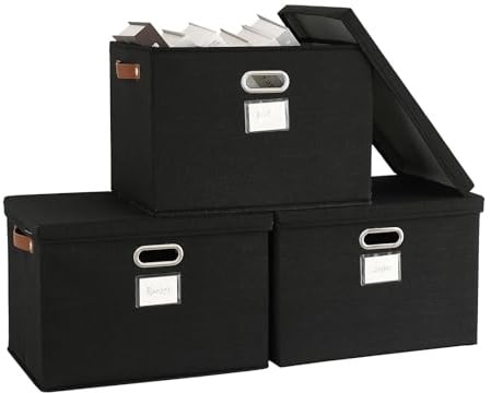 Bagnizer 3PCS Aufbewahrungsbox mit Deckel Faltbare Stoff große Aufbewahrungsbehälter Stapelbare Aufbewahrungskörbe für Regale Organizer Box für Kleidung Schwarz Dekorative Aufbewahrung 43x30x30cm