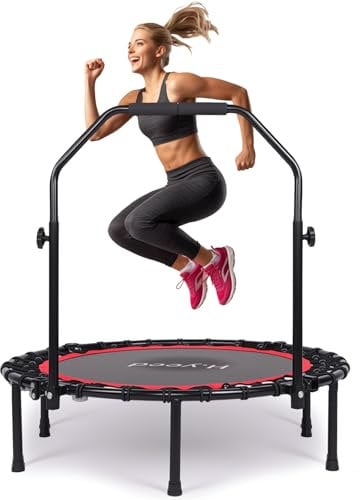 40 Foldable Mini Fitness Trampoline with 3-Level Adjustable Handle, Outdoor & Indoor Trampoline Rebounder for Adults & Teenagers Body Exercise, Max Load 150KG (40-inch Bungee)