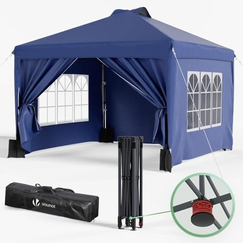Pop-Up-Pavillon mit Seiten, 4 Gewichtssäcke, Tragetasche, wasserdicht, Festzelt, Garten, Party, Zelt, Outdoor-Events, Terrasse, Camping, Hinterhof, Schatten, Unterschlupf, blauer Baldachin, 3 m x 3 m
