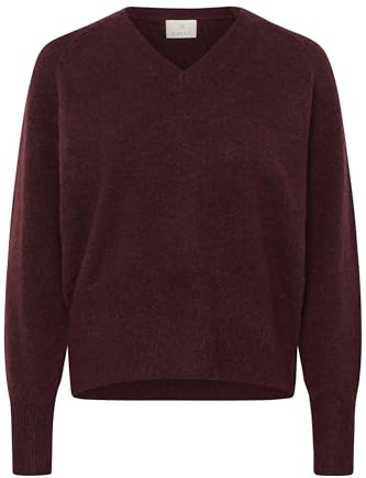 KAFFE Women's Pullover V-Neck Refular Fit Raglan Sleeves Hip Length Rib Edges
