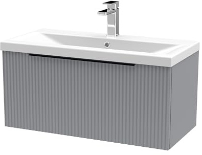Balterley Vanity Unit with Basin Wall Hung, Single Drawer Soft Close with Mid Edge Sink and Handle, Bathroom Vanity Units with Basin, Fluted Front Sink Cabinet - 810 x 390 x 399mm (Grey)
