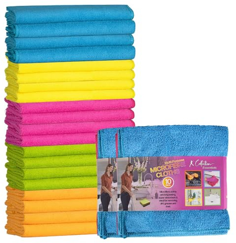 K Collection Microfibre Cleaning Cloth – XL Size – 40 x 40cm - Multifunctional Reusable Cleaning Cloths - Lint Streak Free Washable Duster for House, Kitchen, Car & Office – Available in Packs 20s