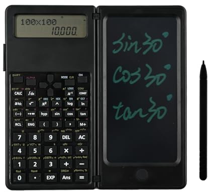 S10 Wissenschaftlicher Taschenrechner mit Schreibtablett, 401 Funktion, technischer wissenschaftlicher Taschenrechner mit LED-Schreibblock, 10 + 2 Display für Schule, Büro, Zuhause, Schwarz