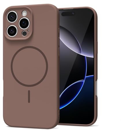 LoeoeL Magnetic Phone Case for iPhone 16 Pro Max Case Silicone, Cute Slim Thin Phone Cover Compatible with MagSafe for Women, Girly Soft Rubber Gel Mag Safecase with Camera Protection, Brown