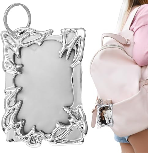 Tomedeks 1 Pièce Cadre irrégulier en plastique - Porte-badge, Porte Carte avec Porte-clés, Photocard Holder, pour Cartes de Visite, Photos, et Badges - Design Argenté Unique