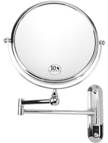 Fantasia Wandspiegel Silber - zweiseitig, normal und 10-fache Vergrößerung, Make Up Spiegel zum Hängen, Ø 20cm, max. Länge 35cm
