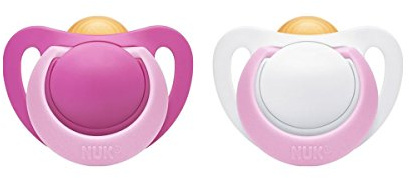 NUK Genius Latex-Schnuller, kiefergerechte Form, 0-6 Monate, 2 Stück, Girl, rosa/ weiß