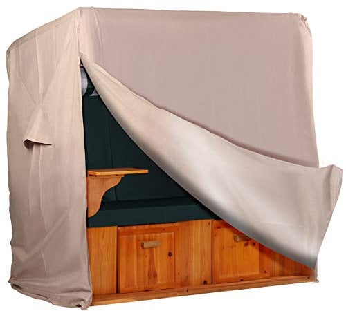 Strandkorb Hanse Schutzhülle Winterfest aus 600 D Oxford Gewebe mit extra flexiblem Klettverschluss, Premium Strandkorbhülle XXL 155cm breit in beige