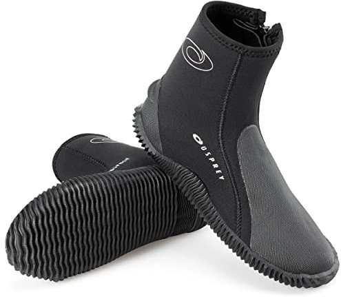 Osprey Adult Wetsuit Boots | 5mm Neoprene Zip Boot for Watersports with Reinforced Toe and Heel, Multiple Sizes, Black