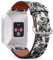Kompatibel mit Fitbit Ionic Lederarmband, Armband mit Edelstahl-Verschluss und Adaptern (Art Monochrome Weiß Schwarz Vintage)
