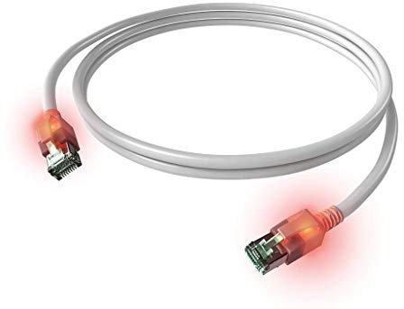 EasyLan DualBoot LED Patchkabel RJ45 S/FTP Kat.6A (Class EA), mit saCon Stecker, LSOH, weiß, 3 m