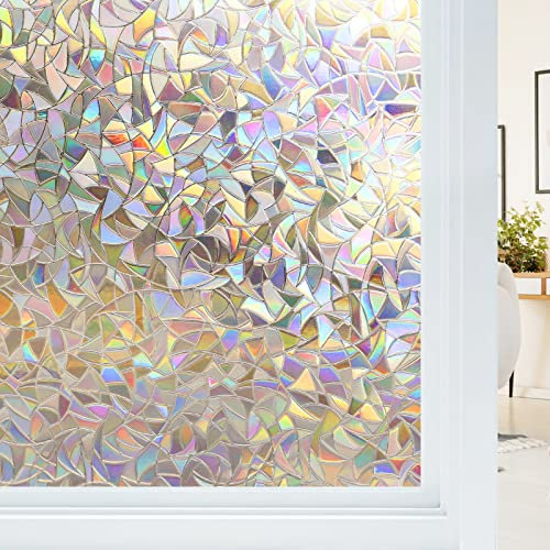 Haton Fensterfolie Blickdicht, Fensterfolie Selbsthaftend Bunt Sichtschutzfolie Fenster, 3D Regenbogen Klebefolie Fenster,ohne Klebstoff UV-Schutz Glasfolie für Wohnzimmer Küche, 60 x 200cm