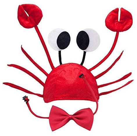 Lifreer Crab Hat, Adjustable Red Crab Hat Costume Fancy Hats + Red Wine Bow Tie for Halloween Christmas Easter Party Decoration Adult Boys Girls