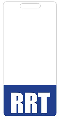 RRT Badge Buddy (blau) – Vertikale strapazierfähige Abzeichenanhänger für registrierte Atemtherapeuten – doppelseitige Ausweiskarte