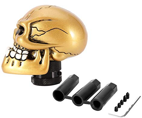 Perilla de cambio de marchas de calavera, Pomo Marcha de Coche Calavera, Palanca de cambio de marchas modificada para coche con cabeza de calavera y esqueleto universal palanca de cambios(dorado)