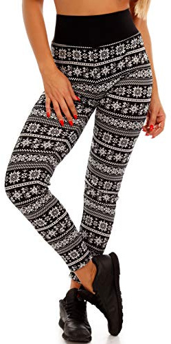 Crazy Age Winterleggings Thermoleggings warme Leggings mit Teddyfell mit Renntier Eiskristalle Motive