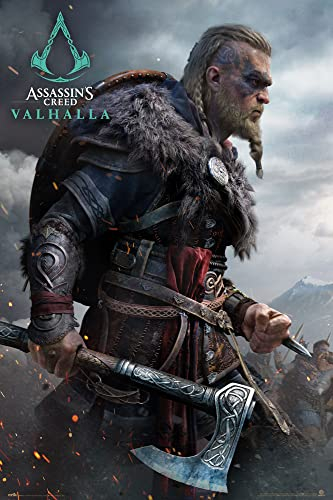 Assassins Creed - Valhalla Kampf - Games Maxi Poster Druck Poster - Größe 61x91,5 cm + 1 Packung tesa Powerstrips® - Inhalt 20 Stück