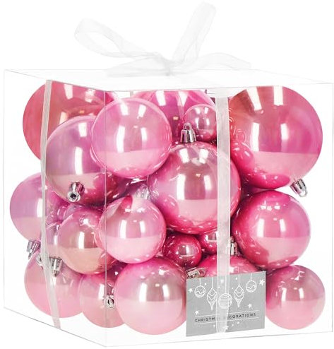 SPRINGOS Palline per albero, 37 pezzi, rosa perla, palline di Natale, Ø 3 cm, Ø 5 cm, Ø 6 cm, Ø 7 cm, Ø 8 cm, infrangibili, decorazione, ornamenti per albero