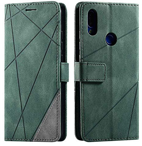 SONWO Hülle für Xiaomi Redmi Note 7, Premium Leder PU Handyhülle Flip Case Wallet Silikon Bumper Schutzhülle Klapphülle für Xiaomi Redmi Note 7, Grün