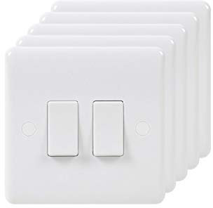 5 Pack - Lieber Silk White 2 Gang 2 Way 10A Light Switch - Curved Edge