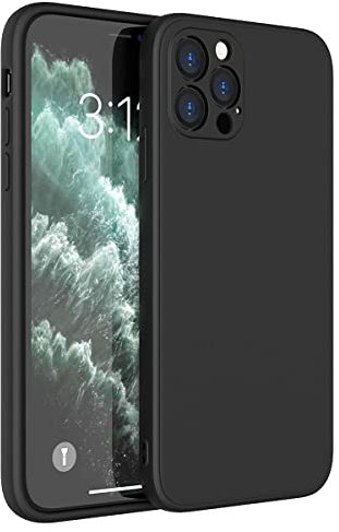 Mixroom Coque de protection en silicone TPU mat, avec bords plats, protège parfaitement les appareils photo, compatible avec iPhone 12 Pro, noir