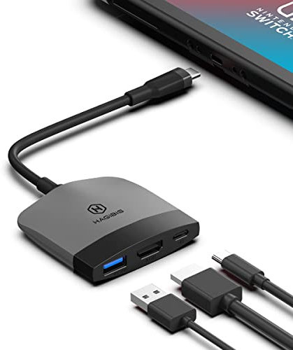 Hagibis Estación de carga para Nintendo Switch estación de carga portátil para TV con puerto HDMI y USB 3.0 base de repuesto para adaptador de TV tipo C a HDMI para NS MacBook Pro Air Samsung (negro)