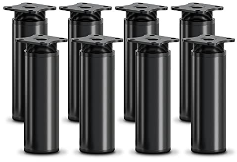 Sossai Schwarzmatt Möbelfüße MFR1, 8er Set, 120 mm Höhe, höhenverstellbar, rundes Profil Ø 40 mm, perfekt für Regale und Aufbewahrungsmöbel
