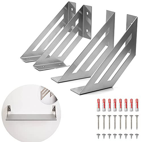 MAD 4 Staffe per Mensole Angolari in Acciaio Inox, Supporti a Muro Resistenti, Reggimensola con Viti e Tasselli di Fissaggio (Big 18 cm, Acciaio Inox)