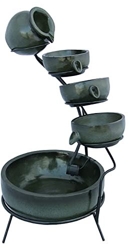 Fontana da giardino a cascata a energia solare, decorazione da giardino, in resina verde, 4 piani, per pulizia acquatica