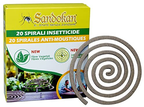 Spirali Anti Zanzare - confezione da 20 Pezzi – Con Supporto in Metallo, In Fibra Vegetale Naturale, Durata oltre 3 Ore per Spirale, Repellente per Esterni Giardino Balcone Campeggio